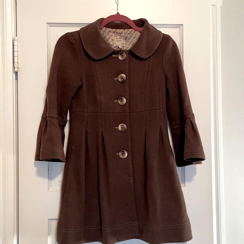 Brown cotton Nanette Lepore XS pea coat with 3/4 bell sleeves.